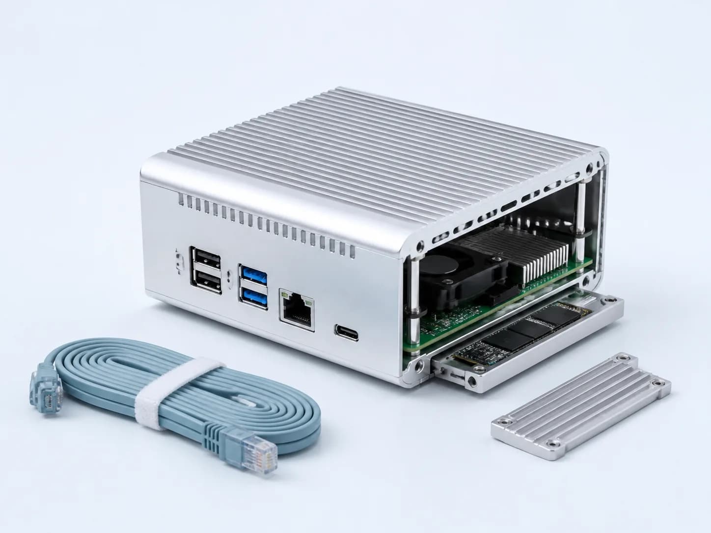 Компактная нода Raspberry Pi 5 в алюминиевом корпусе